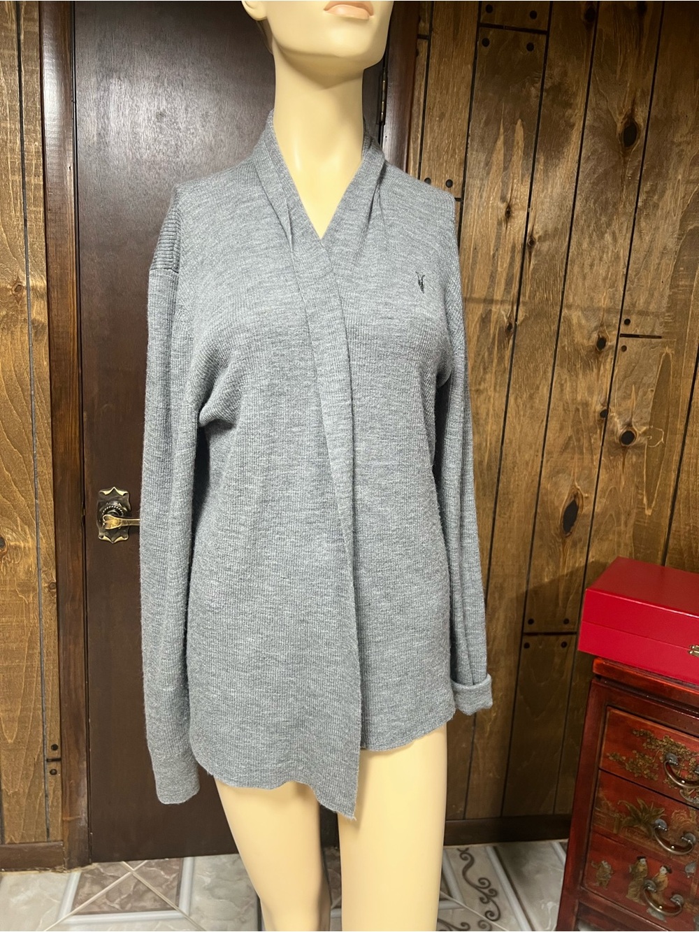 AllSaints Gray wool Men's Open-Front Cardigan, Sz.M